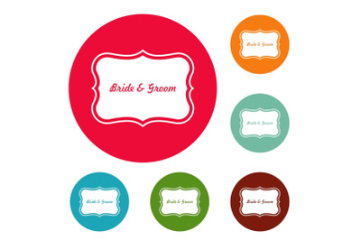 Just married label icons circle set vector