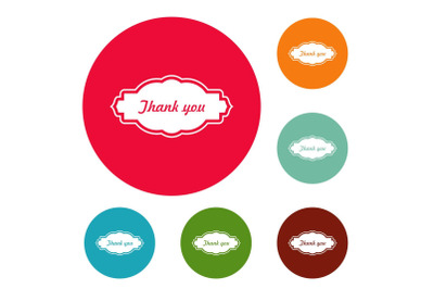 Thankee label icons circle set vector