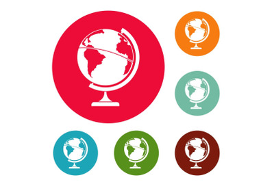 Geographic planet icons circle set vector