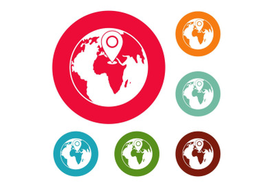 Earth navigation icons circle set vector