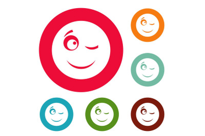 Winks smile icons circle set vector