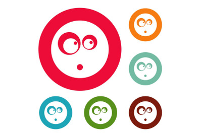 Surprised smile icons circle set vector