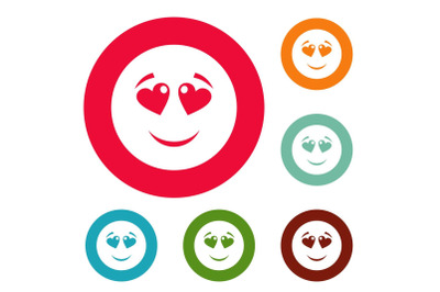 Love smile icons circle set vector