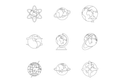 Home planet icons set, outline style