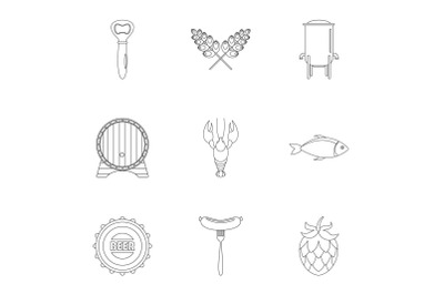 Street snack icons set, outline style