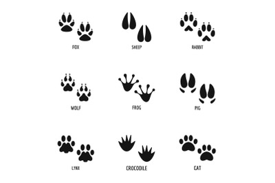 Paw icons set, simple style