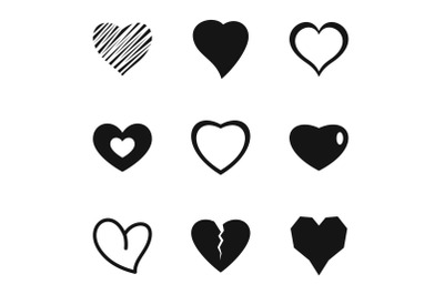 Love heart icons set, simple style