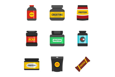 Protein icons set, flat style