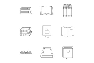 Reference book icons set, outline style