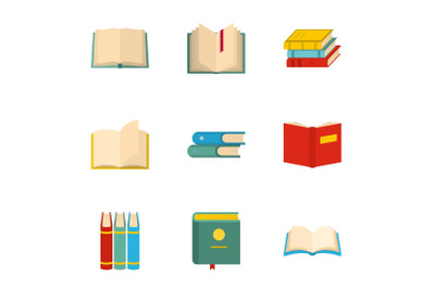 School textbook icons set, cartoon style
