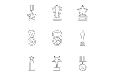 Accomplishment icons set, outline style