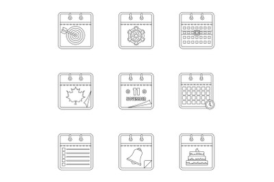 Daily journal icons set, outline style
