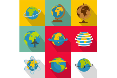 Global map icons set, flat style
