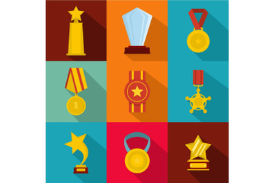 Merit icons set, flat style