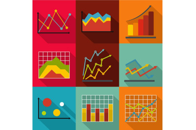 Economic study icons set, flat style