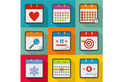 Planner icons set, flat style
