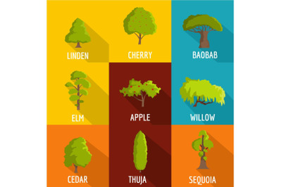 Forest product icons set, flat style