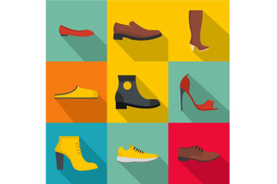 Clog icons set, flat style