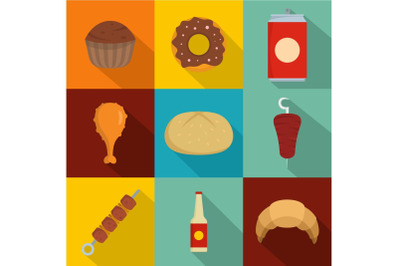 Fat snack icons set, flat style
