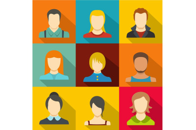 Man avatar icons set, flat style