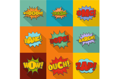 Hit icons set, flat style