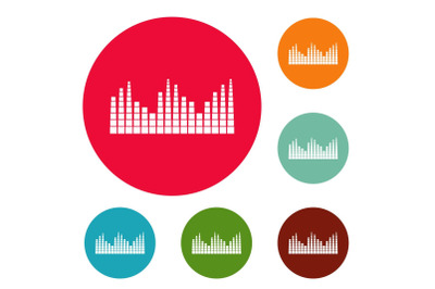 Equalizer level radio icons circle set vector