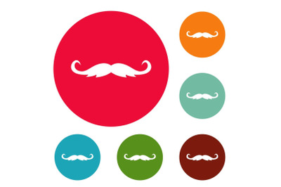 Curly mustache icons circle set vector