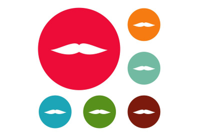 Flat mustache icons circle set vector
