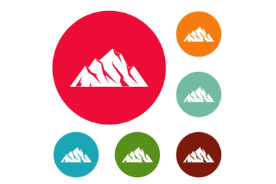 Extreme mountain icons circle set vector