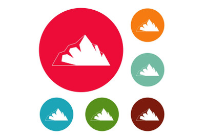 Exploration of mountain icons circle set vector