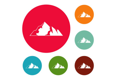 Ice mountain icons circle set vector