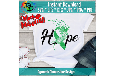 Green Awareness Ribbon, Feather, Bipolar, Mental Health, Kidney Diseas