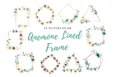 10 Watercolor Anemone Lined Frame Illustration Graphics