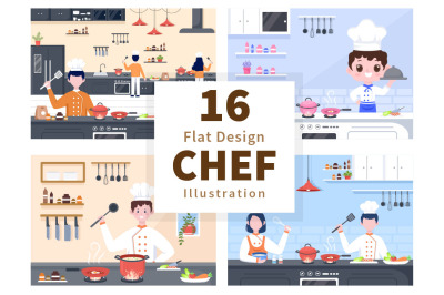 16 Chef Is Cooking In The Kitchen Background