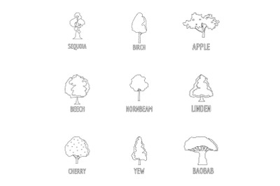 Diversity of the forest icons set, outline style