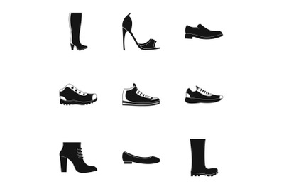 Sturdy shoes icons set, simple style