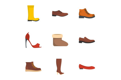 Footgear icons set, flat style