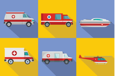 Ambulance transport banner concept set, flat style