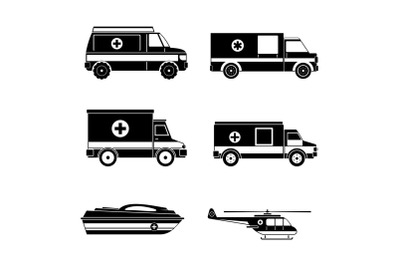 Ambulance transport icons set, simple style