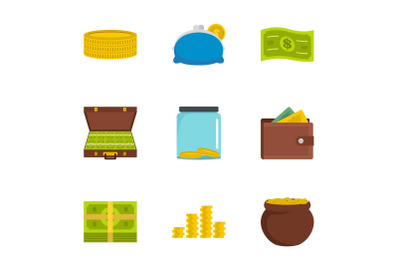 Adequate financing icons set, flat style