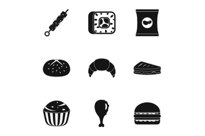 Eat too much icons set, simple style