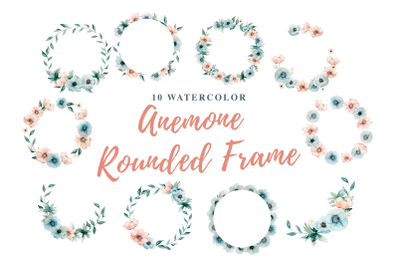 10 Watercolor Anemone Rounded Frame Illustration Graphics