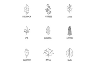 Deciduous icons set, outline style