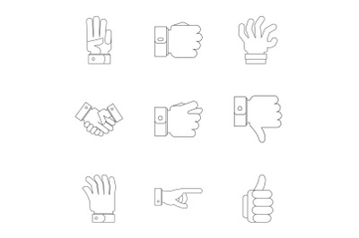 Motion gesture icons set, outline style