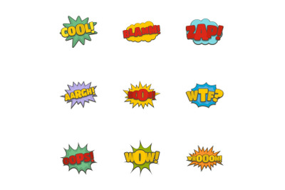 Record label icons set, cartoon style