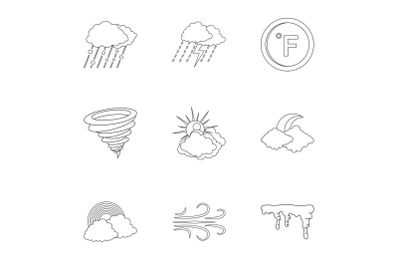 Weatherboard icons set, outline style