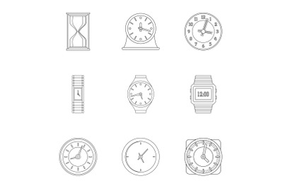 Timekeeper icons set, outline style