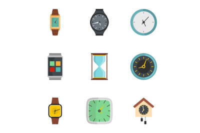 Synchronization signal icons set, flat style