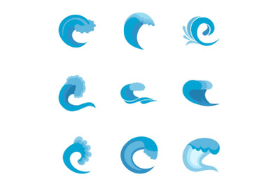 Waveform icons set, flat style