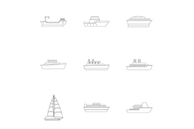 Speedboat icons set, outline style